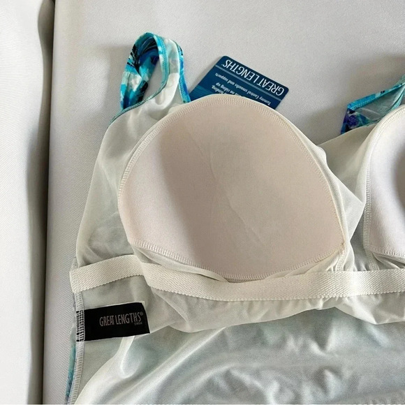 Great Lengths Full Coverage One Piece Swimsuit Size 24 Blue Multi Tummy Control - Picture 8 of 13